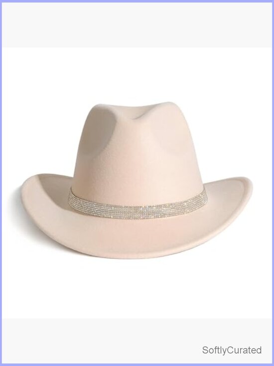 Bling Diamond Buckle Belt Cowboy Fedora Hat Unisex Western